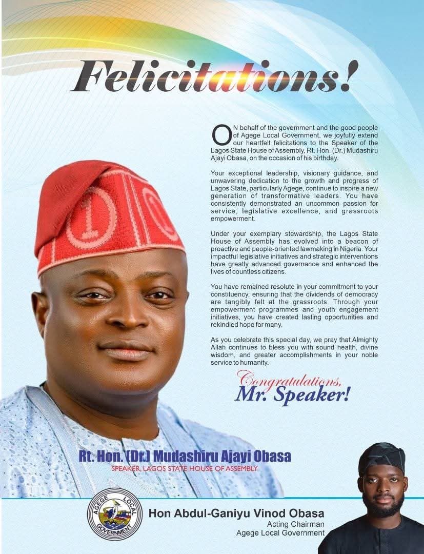 Felicitations to Lagos State Speaker